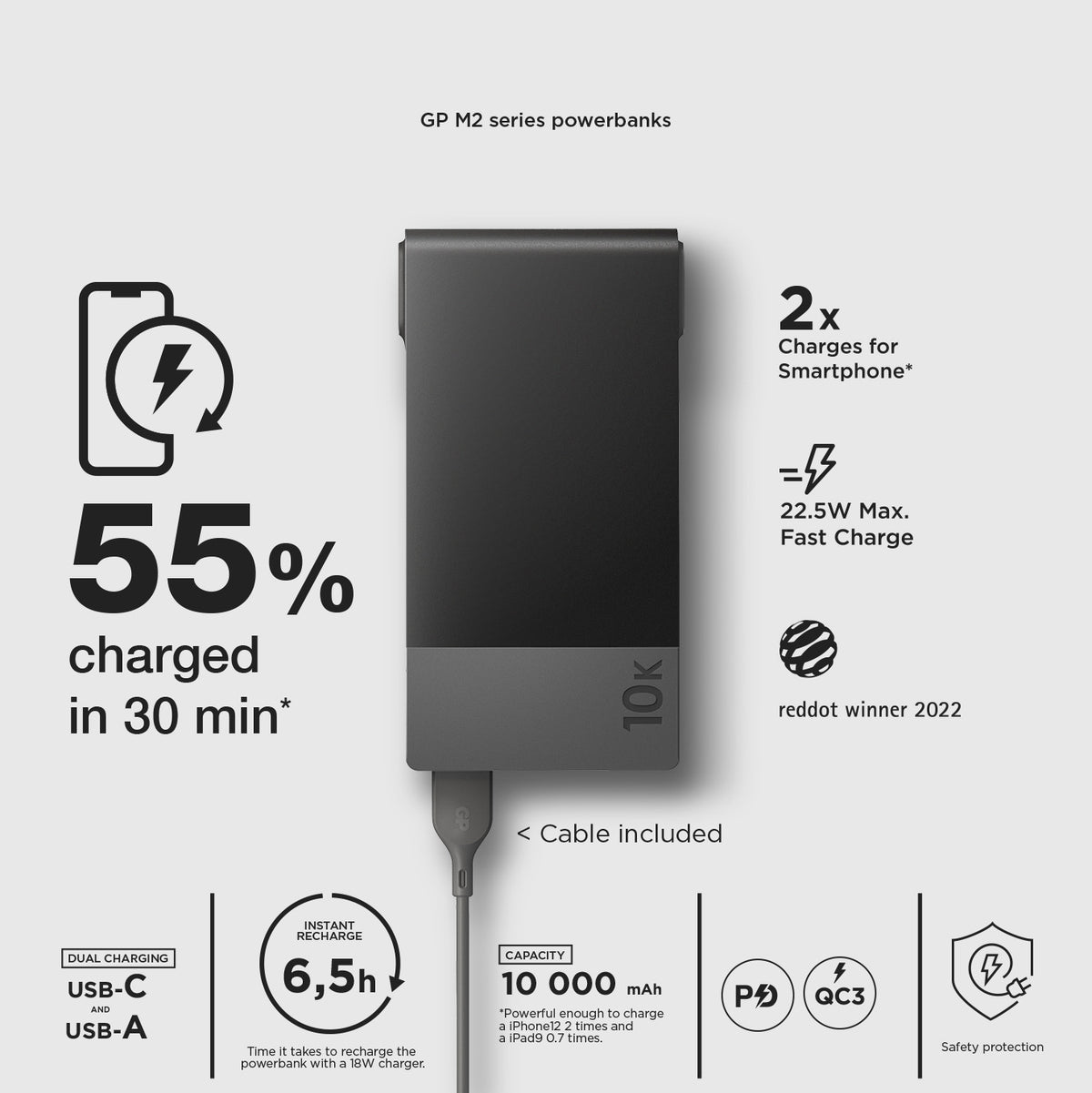 Powerbank M2 10000 mAh SVART / EN STL